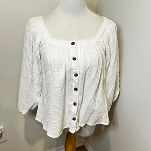 Unionbay‎ Womens Krystin White Square Neck Gauze Button Front Top Juniors M